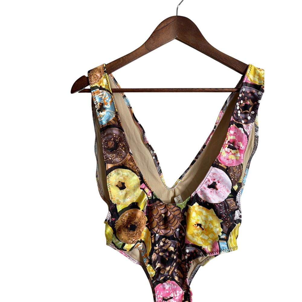 Ravish Sands Donuts One Piece Custom Bikini Plunge Neckline Womans Medium - Picture 2 of 9